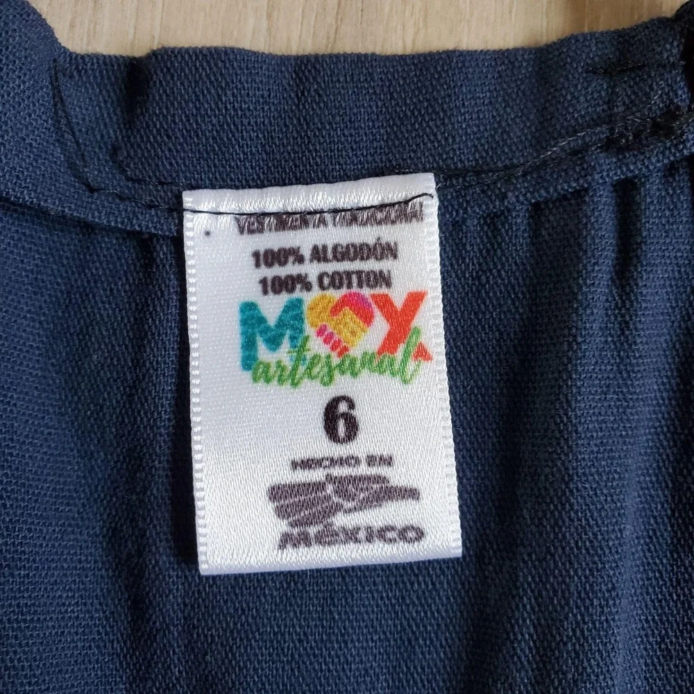 Mexico Artesanal Overalls Girls 6 Blue Floral Embroidered Halter Tie One Piece